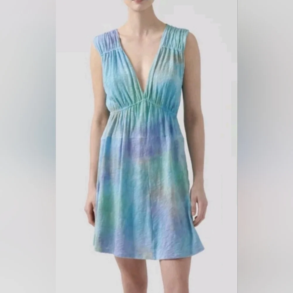 ATM Anthony Thomas Melillo Tie Dye 100% Cotton Blue Flounce Dress Sz Large - Picture 1 of 10